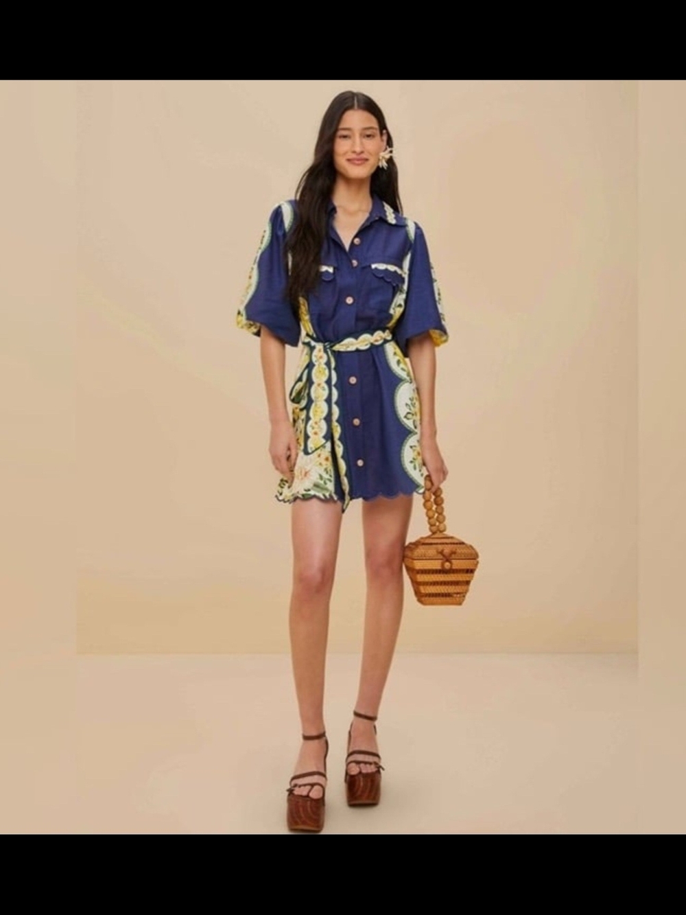NEW Farm Rio Amazon Garden NAVY YELLOW Tropical Floral Mini Dress